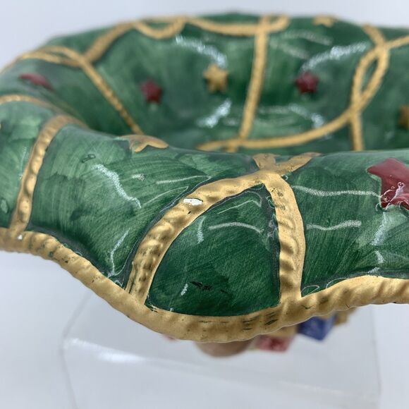 Vtg 1994 Fitz And Floyd Santa’s List Footed Hand Painted Bowl Christmas Gifts - Picture 6 of 11